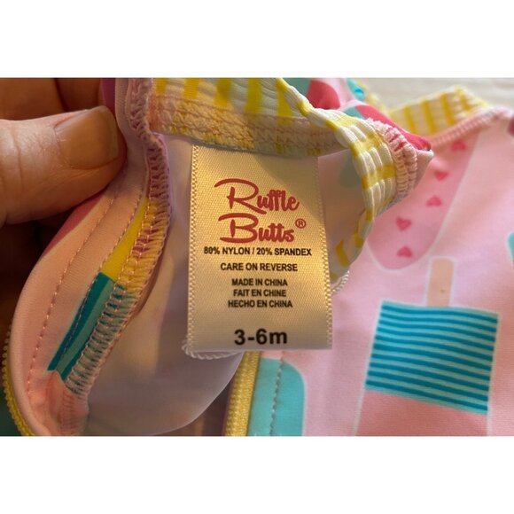 Ruffle Butts Baby Girls UPF 50+ Pink Ice Cream Print Long Sleeve Swimsuit - Picture 3 of 12